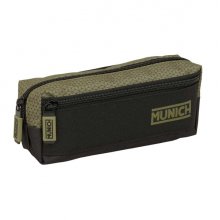 Safta Munich West Portatodo - 3 Compartimentos con Cremalleras - Goma Elastica - 0.98L - 220x60x85mm - Color Negro y Verde