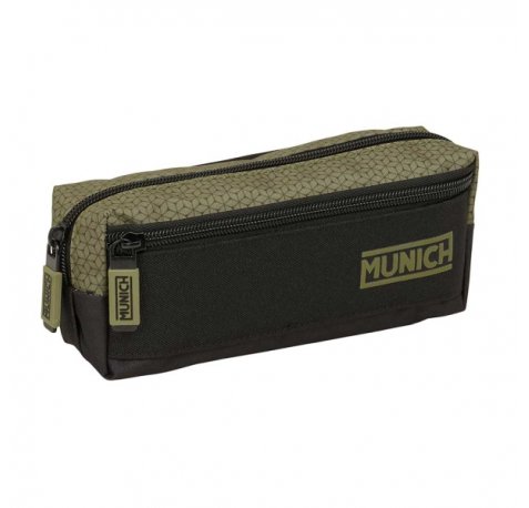Safta Munich West Portatodo - 3 Compartimentos con Cremalleras - Goma Elastica - 0.98L - 220x60x85mm - Color Negro y Verde