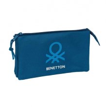 Safta Benetton Basics Marino Portatodo - 3 Compartimentos con Cremalleras - Bolsillo Interior - 0.6L - 220x30x120mm - Color Azul Oscuro