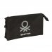 Safta Benetton Basics Portatodo - 3 Compartimentos con Cremalleras - Bolsillo Interior - 0.6L - 220x30x120mm - Color Negro