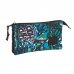 Safta Graffiti Go Portatodo - 3 Compartimentos con Cremalleras - Bolsillo Interior - 0.60L - 220x30x120mm - Color Azul Oscuro