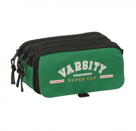 Safta Blackfit8 Varsity Portatodo - 3 Compartimentos con Cremalleras - Bolsillo Frontal - Cinta Adaptable - 1.72L - 215x80x100mm - Color Negro y Verde