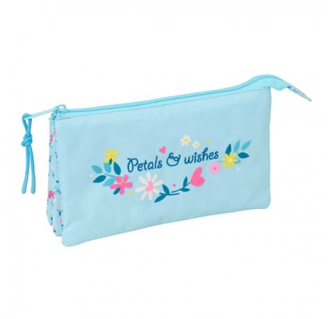 Safta Blackfit8 Petalos Portatodo - 3 Compartimentos con Cremallera - Bolsillo Interior Central - 22x12x3cm - Color Azul Claro