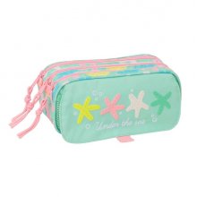 Safta Estrellas Portatodo - 3 Compartimentos con Cremallera - Cinta Trasera Adaptable - Bolsillo Frontal de Rejilla con Velcro - 21.5x10x8cm - Color Verde