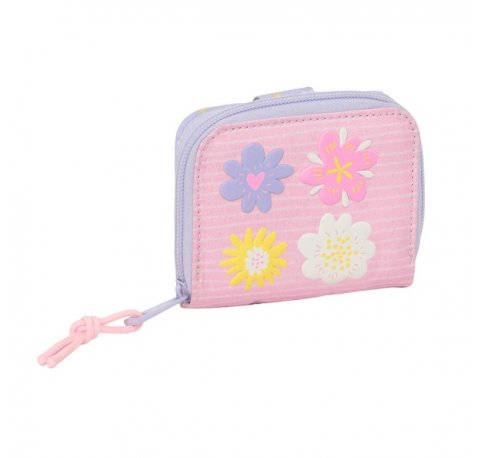 Safta Bouquet Monedero con Billetera - Compartimento para Billetes y Tarjetas - Cierre con Solapa Imantada - Compartimento con Cremallera - 0.10L - 110x20x95mm - Color Rosa Pastel