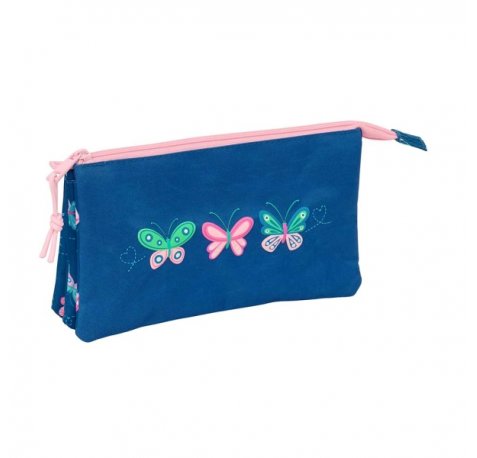 Safta Blackfit8 Mariposas Portatodo - 3 Compartimentos con Cremalleras - Bolsillo Interior - 0.60L - 220x30x120mm - Color Azul Marino