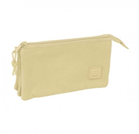 Safta Basic Portatodo - 3 Compartimentos con Cremallera - Bolsillo Interior Central - 22x12x3cm - Color Beige