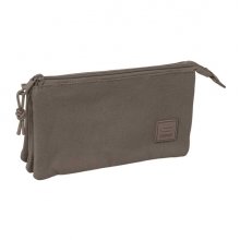 Safta Basic Vison Portatodo - 3 Compartimentos con Cremallera - Bolsillo Interior Central - 22x12x3cm - Color Marron