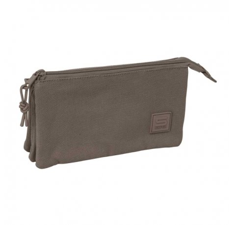 Safta Basic Vison Portatodo - 3 Compartimentos con Cremallera - Bolsillo Interior Central - 22x12x3cm - Color Marron