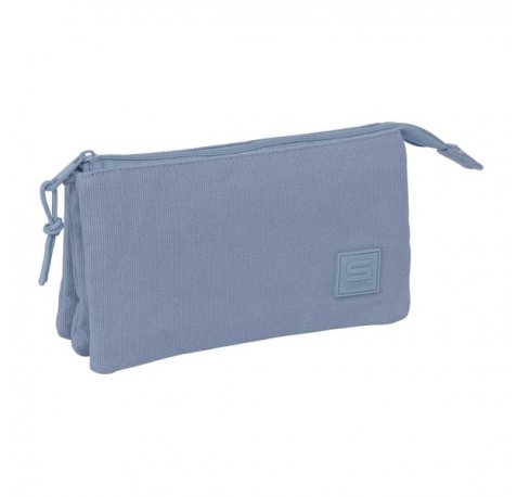 Safta Basic Portatodo - 3 Compartimentos con Cremallera - Bolsillo Interior Central - 22x12x3cm - Color Azul Azafata