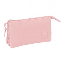 Safta Basic Portatodo - 3 Compartimentos con Cremallera - Bolsillo Interior Central - 22x12x3cm - Color Rosa
