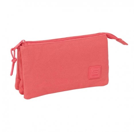 Safta Basic Marsala Portatodo - 3 Compartimentos con Cremallera - Bolsillo Interior Central - 22x12x3cm - Color Coral