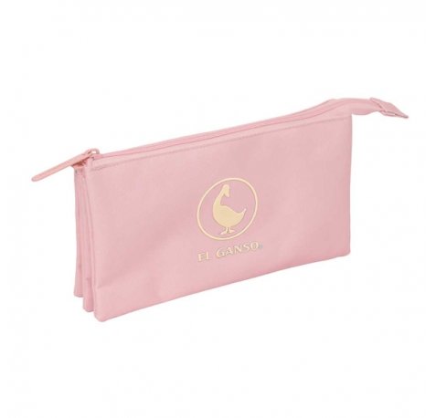 Safta el Ganso Basics Portatodo - 3 Compartimentos con Cremallera - Bolsillo Interior Central - 22x12x3cm - Color Rosa