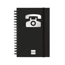 Finocam Phone Indice Telefonico - Formato 8Âº - 100x150mm - Tapas de Carton Forrado - Papel de 120g/m2 - Cierre con Goma Elastica - Espiral Doble Metalica - Color Negro