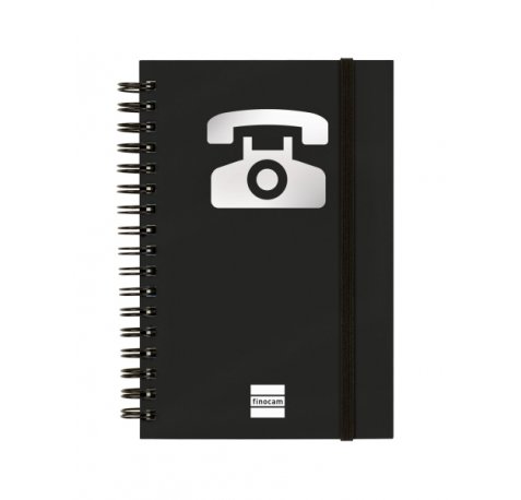 Finocam Phone Indice Telefonico - Formato 8Âº - 100x150mm - Tapas de Carton Forrado - Papel de 120g/m2 - Cierre con Goma Elastica - Espiral Doble Metalica - Color Negro