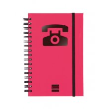 Finocam Phone Indice Telefonico - Formato 8Âº - 100x150mm - Tapas de Carton Forrado - Papel de 120g/m2 - Cierre con Goma Elastica - Espiral Doble Metalica - Color Magenta