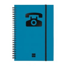 Finocam Phone Indice Telefonico - Formato A5 - 148x210mm - Tapas de Carton Forrado - Papel de 120g/m2 - Cierre con Goma Elastica - Espiral Doble Metalica - Color Azul