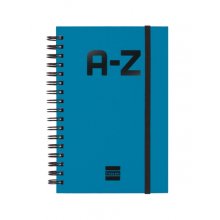 Finocam A-Z Indice Alfabetico - Formato 8Âº - 100x150mm - Tapas de Carton Forrado - Papel de 80g/m2 - Cierre con Goma Elastica - Espiral Doble Metalica - Color Azul