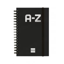 Finocam A-Z Indice Alfabetico - Formato 8Âº - 100x150mm - Tapas de Carton Forrado - Papel de 80g/m2 - Cierre con Goma Elastica - Espiral Doble Metalica - Color Negro