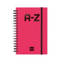 Finocam A-Z Indice Alfabetico - Formato 8Âº - 100x150mm - Tapas de Carton Forrado - Papel de 80g/m2 - Cierre con Goma Elastica - Espiral Doble Metalica - Color Magenta