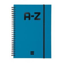 Finocam A-Z Indice Alfabetico - Formato A5 - 148x210mm - Tapas de Carton Forrado - Papel de 80g/m2 - Cierre con Goma Elastica - Espiral Doble Metalica - Color Azul