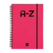 Finocam A-Z Indice Alfabetico - Formato A5 - 148x210mm - Tapas de Carton Forrado - Papel de 80g/m2 - Cierre con Goma Elastica - Espiral Doble Metalica - Color Magenta