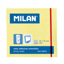 Milan Bloc de 100 Notas Adhesivas - Removibles - 76mm x 76mm - Color Amarillo Claro (10 uds)