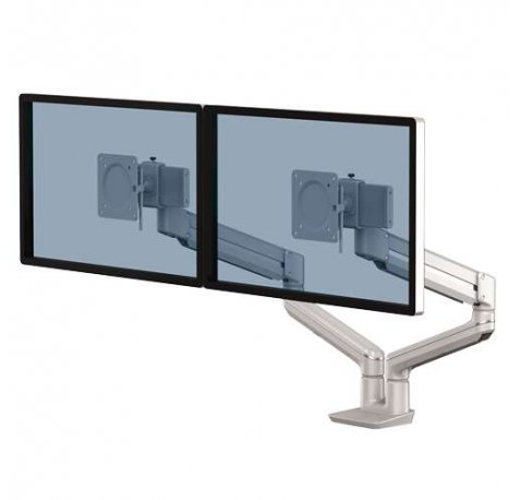 Fellowes Tallo Brazo para Monitor Doble - Brazo giratorio de 270º - Sistema con Muelle de Gas - Hasta 9kg - Color Plata