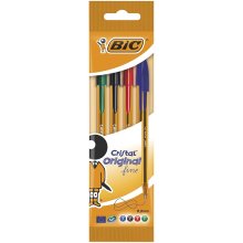 Bic Cristal Original Fine Pack de 4 Boligrafos de Bola - Punta Redonda de 0.8mm - Trazo de 0.30mm - Tinta con Base de Aceite - Translucido - Colores Surtidos