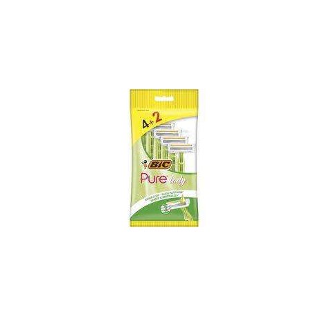Bic Pure 3 Lady Pack de 4+2 Maquinillas de Depilacion Desechables de 3 Hojas - Tira Lubricante con Aloe Vera