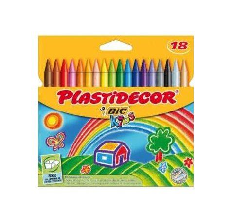 Bic Kids Plastidecor Caja de 18 Lapices de Cera - Extraresistentes - Facil de Sacar Punta - No Mancha
