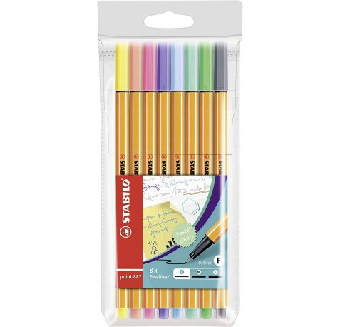 Stabilo Point 88 Pack de 8 Rotuladores de Punta Fina de Fibra - Trazo de 0.4 mm - Tinta con Base de Agua - Colores Surtidos Pastel
