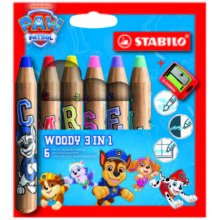 Stabilo Woody 3 en 1 Patrulla Canina Pack de 8 Lapices de Colores con DiseÃ±os de la Patrulla Canina + Sacapuntas - Lapiz de Color, Cera y Acuarela, Todo en Uno - Mina XXL 10mm - Colores Surtidos
