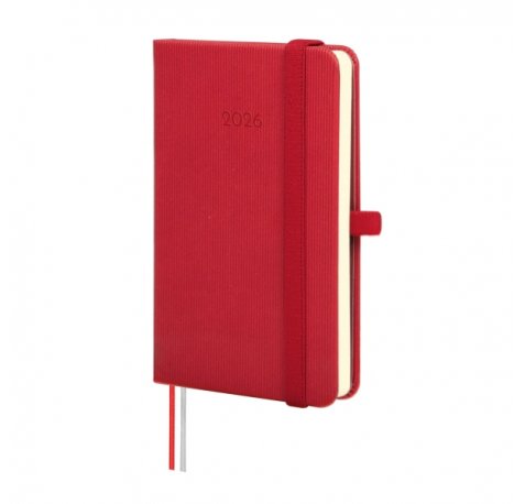 Finocam Minimal Textura Agenda - Anual 2026 - Tapa Dura - Cierre con Goma Elastica - Formato M2 - 86x17x132mm - Semana Vista Horizontal - Color Rojo