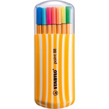 Stabilo Point 88 Zebrui Pack de 20 Rotuladores de Punta Fina de Fibra - 15 Colores Standard y 5 Neon - Trazo de 0.4 mm - Tinta con Base de Agua - Colores Surtidos