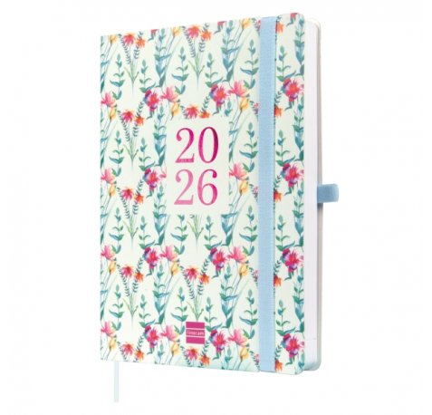 Finocam Capri Agenda Internacional - Anual 2026 - Formato FA5 - 153x23x214mm - 1 Dia por Pagina - Tematica de Flores