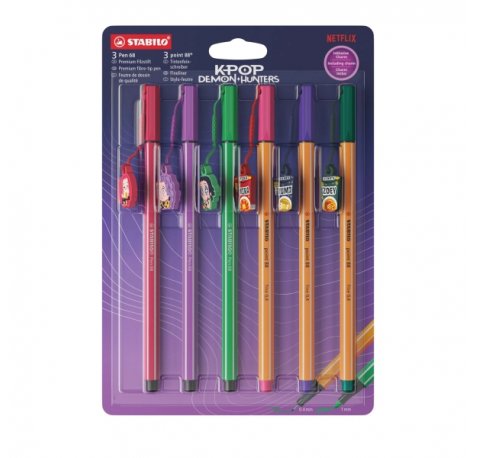 Stabilo Pen 68 y Point 88 K-Pop Demon Hunter Pack con 3 Rotuladores de Punta de Fibra Point 88 + 3 Rotuladores Pen 68 - Tinta con Base de Agua - Colores Surtidos
