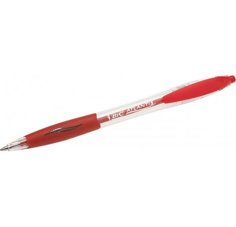 Bic Atlantis Classic Boligrafo Retractil - Punta de 1mm - Cuerpo Transparente con Grip - Color Rojo (12 uds)