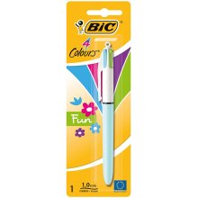 Bic 4 Colours Fun Boligrafo de Bola Retractil - Punta Media de 1.0mm - Tinta con Base de Aceite - Tinta de Colores: Rosa, Morado, Turquesa y Verde Lima