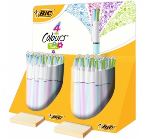 Bic 4 Colours Fun Expositor con 40 Boligrafos de Bola Retractil - Punta Media de 1.0mm - Tinta con Base de Aceite - Tinta de Colores: Rosa, Morado, Turquesa y Verde Lima