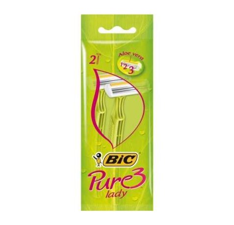 Bic Pure 3 Lady Pack de 2 Maquinillas de Depilacion Desechables de 3 Hojas - Tira Lubricante con Aloe Vera