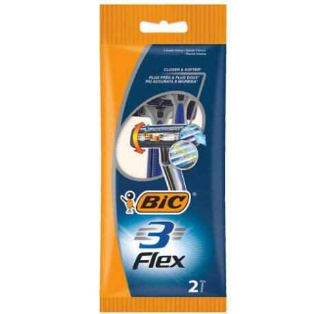 Bic Flex 3 Pack de 2 Maquinillas de Afeitar Desechables de 3 Hojas - Cabezal Pivotante - Tira Lubricante con Aloe Vera