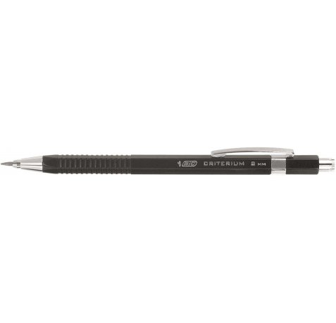 Bic Criterium Portaminas 2mm HB con Goma - Punta Retractil - Clip Metalico - Cuerpo de Color Negro (12 uds)