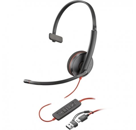HP Poly Blackwire 3210 USB-C/USB-A Auricular Monoaural con Microfono - Almohadilla Acolchada - Controles en Cable