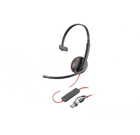 HP Poly Blackwire 3210 USB-C/USB-A Auricular Monoaural con Microfono - Almohadilla Acolchada - Controles en Cable