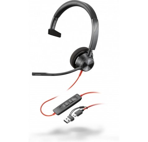 HP Poly Blackwire 3310 USB-C Auricular Monoaural con Microfono - Almohadilla Acolchada - Controles en Cable - Incluye Adaptador a USB-A - Color Negro
