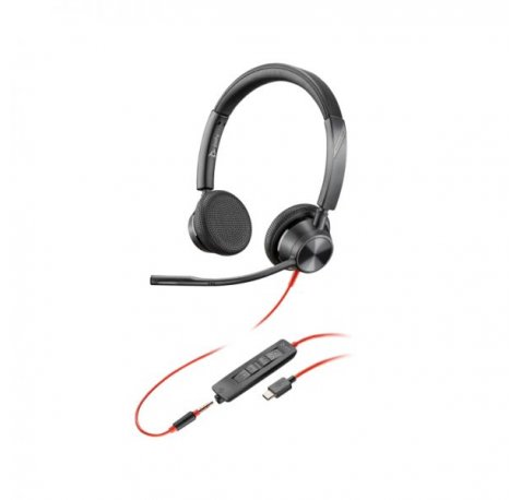 HP Poly Blackwire 3225 Auriculares con Microfono - USB + Jack 3.5mm - Controles en Cable - Adaptador USB-C/A - Color Negro