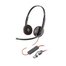 HP Poly Blackwire 3220 USB-C Auriculares con Microfono - Almohadillas Acolchadas - Controles en Cable - Adaptador USB-A - Color Negro