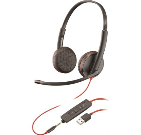 HP Poly Blackwire 3225 Auriculares con Microfono USB/Jack 3.5mm - Almohadillas Acolchadas - Controles en Cable - Color Negro