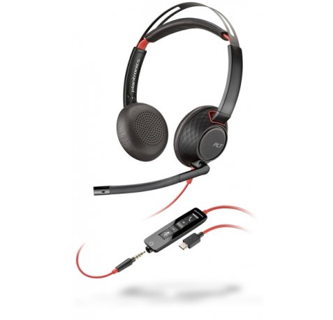 HP Poly Blackwire 5220 USB-C Auriculares con Microfono - Cancelacion de Ruido - Diadema Metalica Acolchada - Almohadillas de Piel Sintetica - Controles en Cable